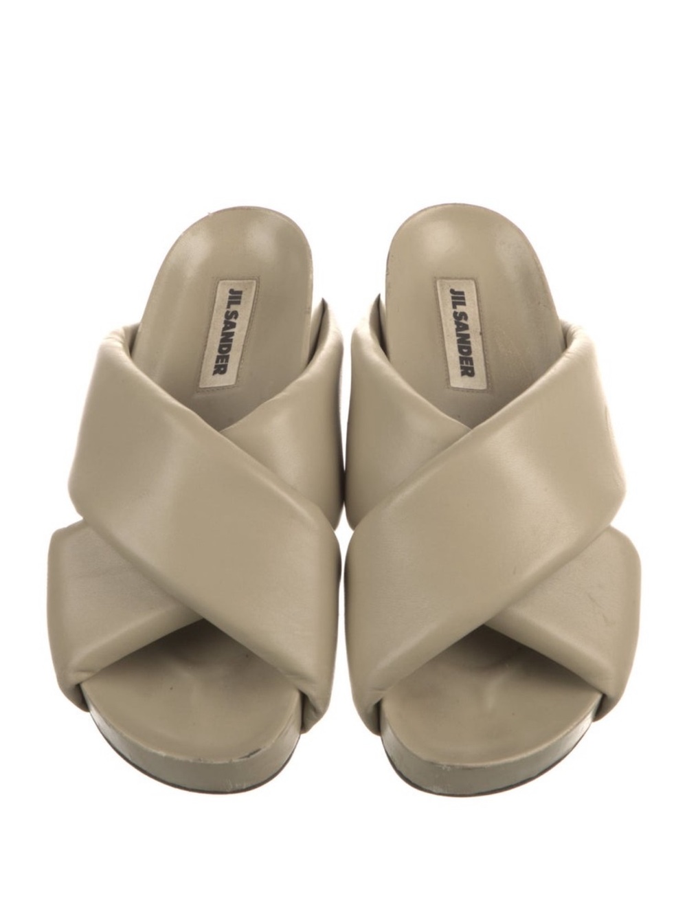 Jil Sander Taupe Crisscross Leather Slide Mules